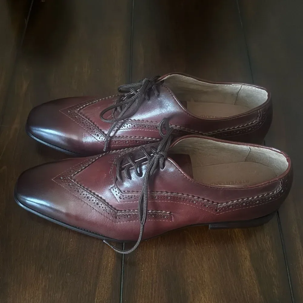 NWOT Steven Land Mens Leather Oxford Dress Shoes Size 8.5 Brick Red Lace-Up